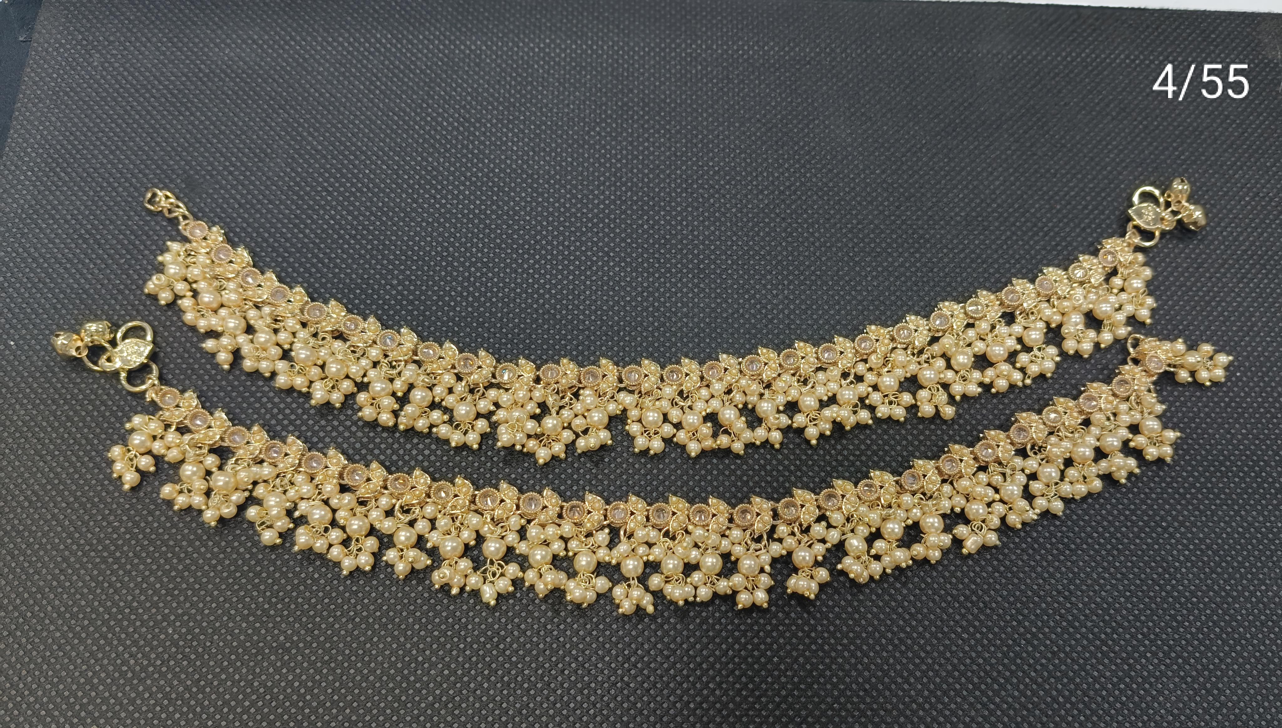 Traditional Pearl Cluster Anklet Set – Elegant Ethnic Payal Design